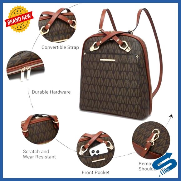 Convertible Backpack Purse, Faux Leather, 11.5x12 Inches, Travel Work Bag main image 4